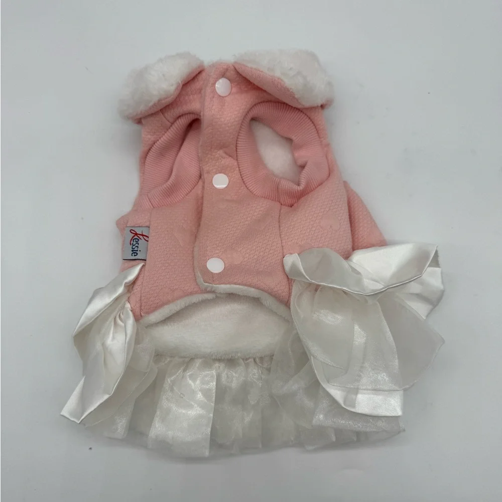 Kessie Princess Queen Fashion Model Pink and White Dog Dress with Bow - Picture 5 of 8